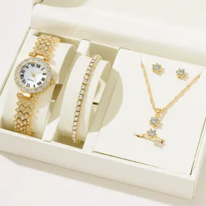 Coffret Cadeau Bijoux Femme Montre Quartz Strass Collier Bracelet Bague Boucles Oreilles