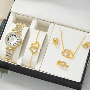 Luxe femmes strass quartz montre et bijoux cadeau ensemble collier bracelet boucles d'oreilles