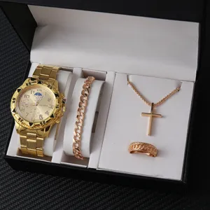 Set orologio bracciale collana anello oro uomo scatola regalo moda gioielli uomo