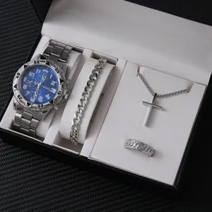 Set regalo gioielli da uomo con orologio al quarzo bracciale catena collana croce.