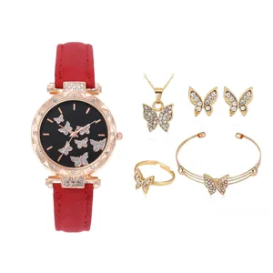 5pz donna orologio farfalla bracciale collana orecchini anello set moda gioielli regalo