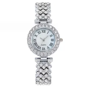 Silber Strass Quarz Damen Uhr Römische Ziffern Elegante Kristall Armbanduhr Schmuck