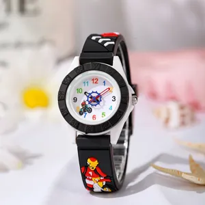 Paidiko roloi quartz xromatistoi arithmoi mavro leuko silikonh motosikleta race design