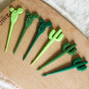 Süße Kaktus Plastik Fruchtgabeln Set, perfekt für Kinder Bento Box und Kuchen Dekoration.