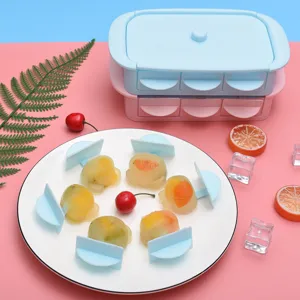 Gedetailleerd overzicht van de siliconen ijsvorm met zelfgemaakte fruitijsjes op het witte bord.