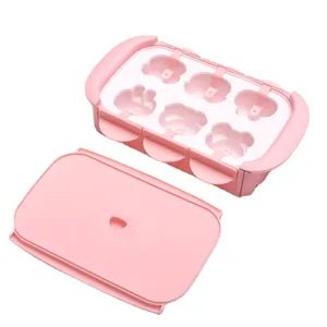 Siliconen ijsvorm DIY ijslolly maker met deksel schattige tekenfilm 6-holte bevroren dessert hulpmiddel