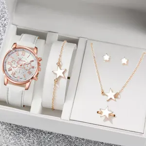 Set regalo orologio da polso donna gioielli braccialetto stella collana orecchini anello bianco