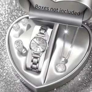 Fashion rhinestone quartz watch necklace earrings ring jewelry set for women detail view