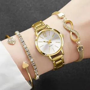 Women Quartz Watch Bracelet Set Alloy Rhinestone Roman Numeral Dial Fashion Luxury Gift Jewelry