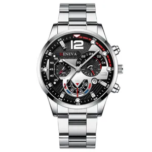 Orologio al quarzo da uomo in acciaio inox, vista dettagliata con quadrante multifunzione.