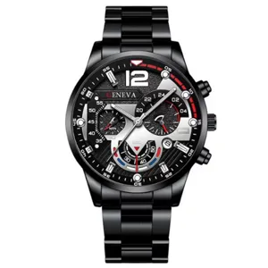 Orologio da polso uomo al quarzo in acciaio nero, stile business con lancette luminescenti.