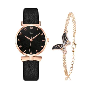 Orologio da Donna Quarzo Moda Cassa in Lega Cinturino in Similpelle Fiocco Quadrante Radiale Orologio da Polso Con Bracciale Accessorio