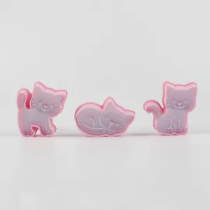 Leuke Kat Koekjesvormen Plastic Cartoon Kat Koekjes Stempel DIY Pastry Bakgereedschap Keuken Bakaccessoires