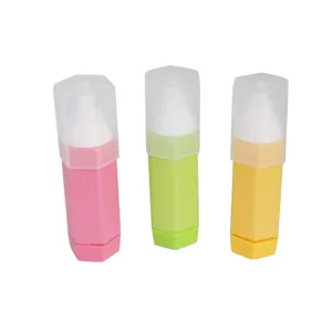 Detailed view of three colored hexagonal pastry piping pens with transparent caps for baking.