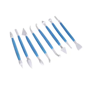 Fondant cake decorating tool set, 8 pieces double-ended blue white plastic sculpting pens for baking.