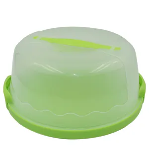 Draagbare doorzichtige plastic taartdoos met groen handvat en vergrendeling voor verjaardagstaart.