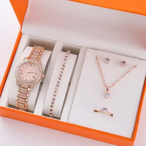 Lussuoso set regalo gioielli orologio strass oro rosa bracciale collana anello box.