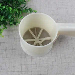 Tamizador de harina manual con malla de acero inoxidable para cocina blanca útil práctico