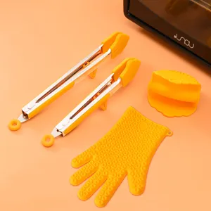 Pinces à aliments en silicone et acier inoxydable ustensiles de cuisine résistants jaune