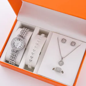 Set di gioielli da donna con strass orologio bracciale collana orecchini anello