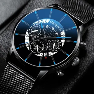 Orologio uomo alzo quarzo cinturino maglia metallo quadrante nero data elegante casual