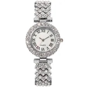 Orologio da polso donna al quarzo con cinturino in metallo argento e quadrante strass.