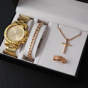 Set di orologi al quarzo dorati di lusso con collana, bracciale e anello per donna.