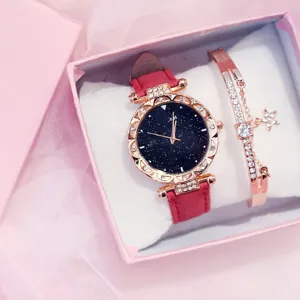 Elegante set regalo con orologio al quarzo da donna e bracciale con quadrante stellato.