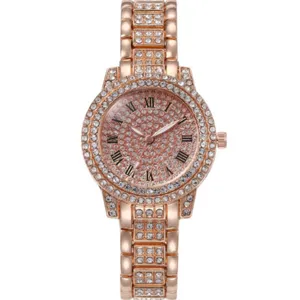 Elegante orologio al quarzo donna strass oro rosa con bracciale e quadrante in cristallo.