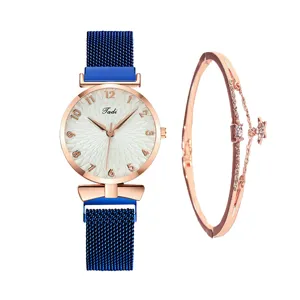 Vista dettagliata dell'orologio da donna al quarzo con cinturino magnetico e braccialetto.