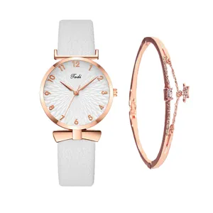 Bellissimo set orologio al quarzo da donna e bracciale oro rosa cinturino bianco