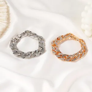Ensemble de Bracelets Chaine Cubaine Strass Hip Hop Argent Or Brillant Mode Bijoux