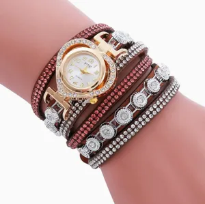 Modische Strass Herz Zifferblatt Mehrschicht Wickel Quarz Uhr Damen Armbanduhr.