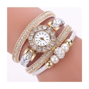 Koreanisch Mode Trendig Wickelarmband Uhr Damen Lässig Herz Zifferblatt Strass Kunstleder Quartz Armbanduhr