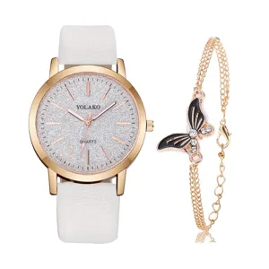 YOLAKO Orologio al Quarzo Donna Set Cinturino Bianco Quadrante Glitter con Bracciale Farfalla