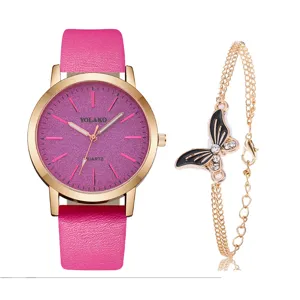 Orologio donna quarzo con bracciale farfalla pelle rosa elegante set regalo alla moda