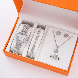 Lusso donna orologio bracciale collana orecchini anello strass gioielli regalo set elegante