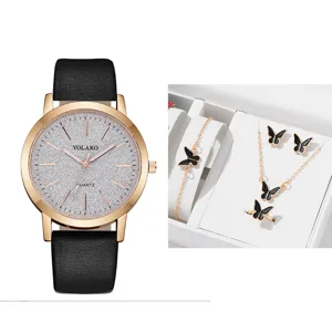 Set orologio da polso donna al quarzo con braccialetto collana orecchini anello farfalla