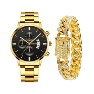 Orologio Quarzo Uomo Acciaio Inossidabile Data Lancette Luminose Bracciale Set