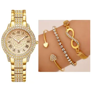 Lusso donne oro strass quarzo orologio e bracciale set elegante moda gioielli regalo