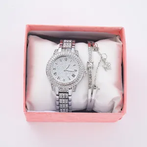 Elegante orologio da donna argento con strass e bracciale coordinato in scatola rosa.