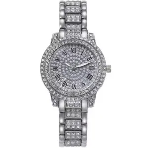 Orologio da donna al quarzo con strass argento cristallo lucido elegante orologio da polso regalo