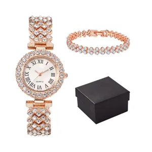 Ensemble montre quartz strass femme avec bracelet assorti et boîte cadeau noire élégant