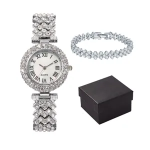 Ensemble montre quartz strass bracelet femme coffret cadeau mode luxe chiffres romains