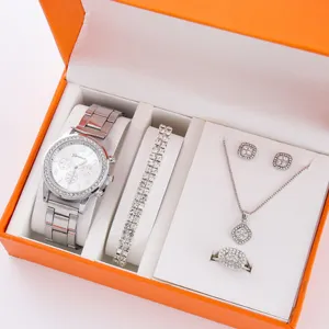 Set orologio donna quarzo 5pz cinturino acciaio elegante orologio moda con confezione regalo