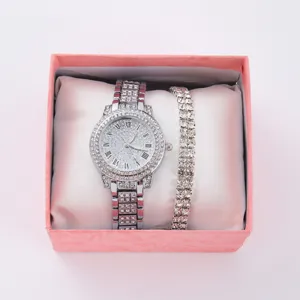 Set orologio al quarzo con strass da donna e bracciale numeri romani scatola regalo.