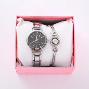 Set orologio al quarzo da donna e bracciale in cristallo con confezione regalo, elegante.