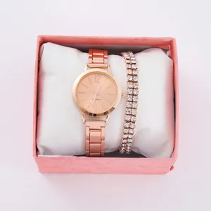 Orologio da polso donna oro rosa al quarzo e bracciale strass set regalo elegante