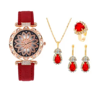 Orologio da Polso al Quarzo da Donna Casual di Moda con Quadrante con Fiori di Strass e Cielo Stellato Set di Gioielli in Lega per Regalo di Compleanno da Ragazza Senza Scatola