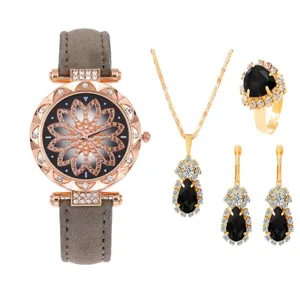 Elegante set di orologio al quarzo da donna e gioielli con collana anello orecchini moda